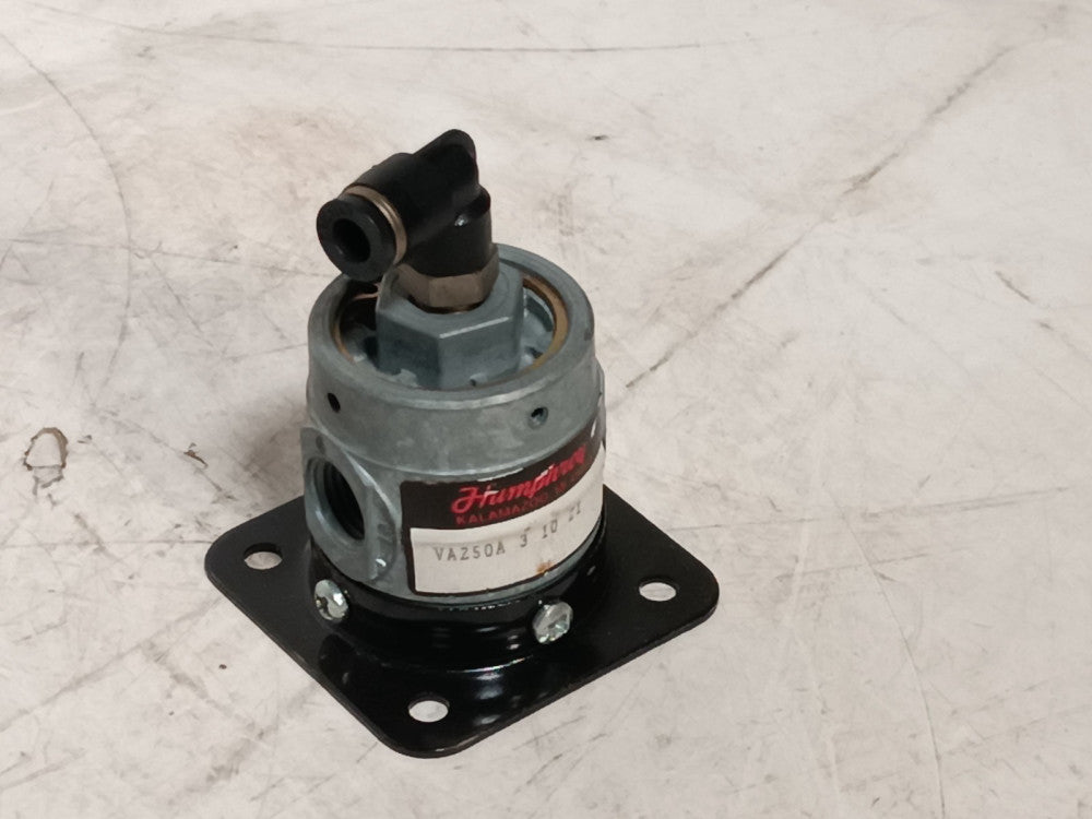 Humphrey 250A-3-10-21 Air Piloted Spring Return 3-Way Valve wBase, 1/4" NPT