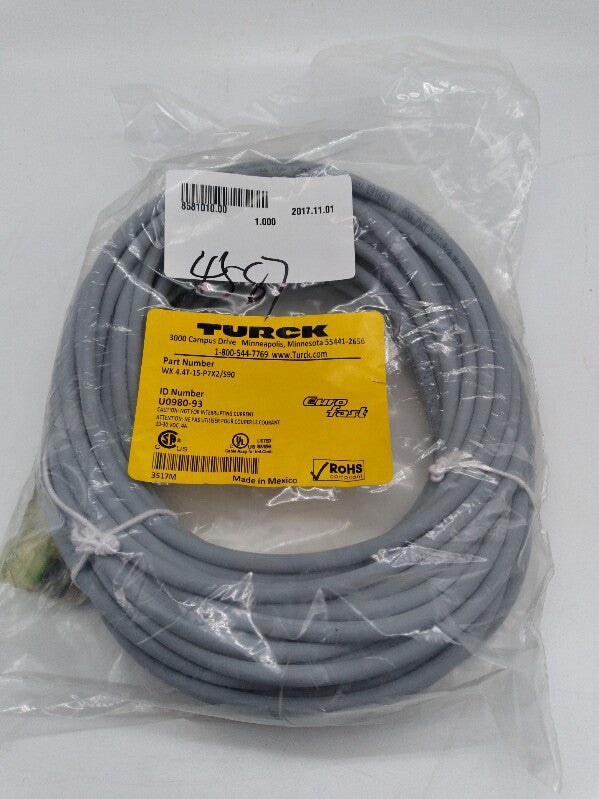 NEW Turck WK 4.4T-15-P7X2/S90 Euro-Fast Cable, ID Nº U0980-93