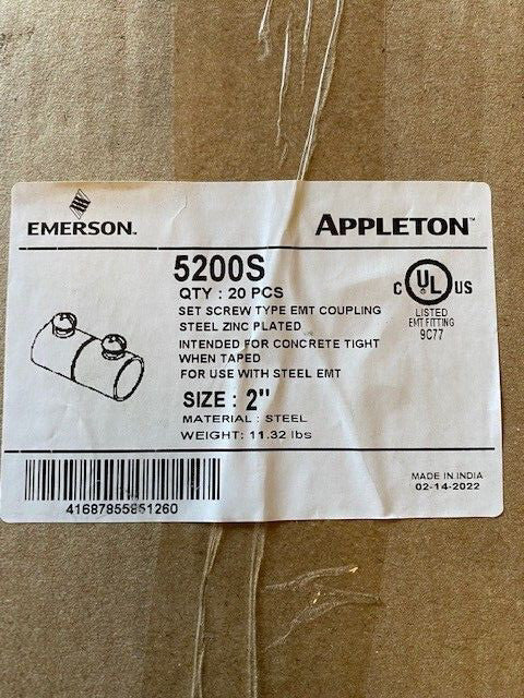 (20 PACK) APPLETON 5200S EMT SET-SCREW COUPLING STEEL ZINC PLATED 2"