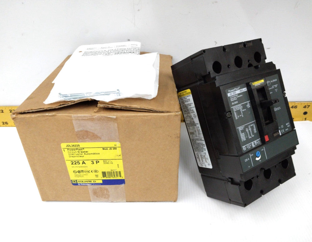New Square D PowerPact 225 Amp Circuit Breaker 600 VAC 3 Pole JDL36225