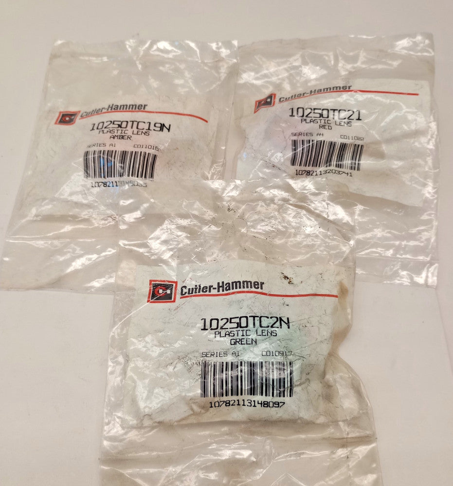 Cutler Hammer 10250TC2N/10250TC19N/10250TC21 Plastic Lens Set of Green/Amber/Red