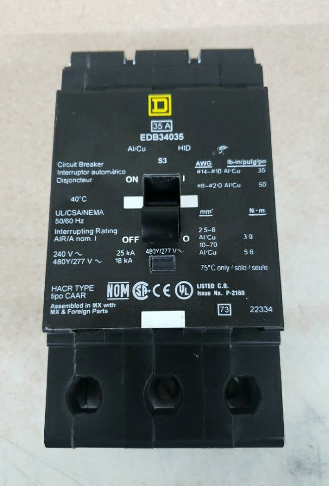 NEW SURPLUS Square D EDB34035 35 Amp 3 Pole, 480 Volt Breaker-