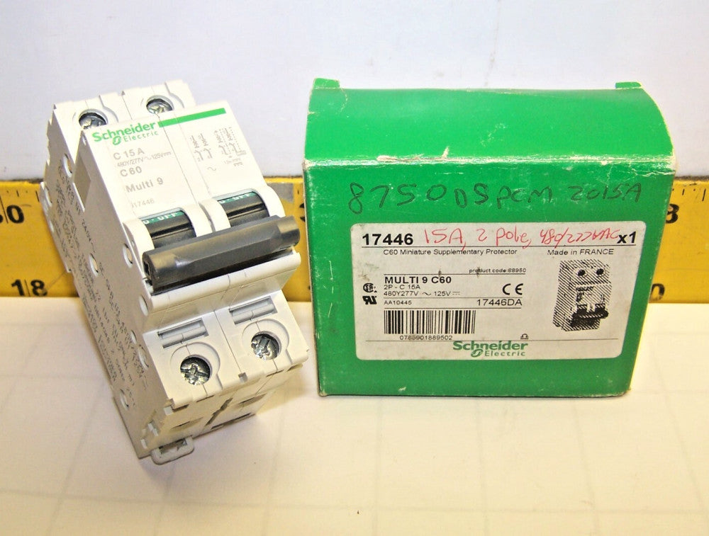 New Schneider MULTI 9 C60 15 Amp Miniature Supplementary Protector 2 Pole 17446