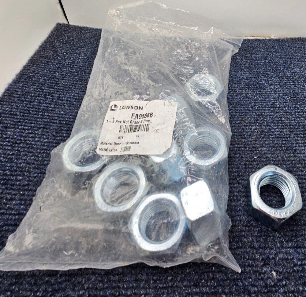 (QTY 10) Lawson FA95686 Hex Nut Steel Grade 5 1-8"