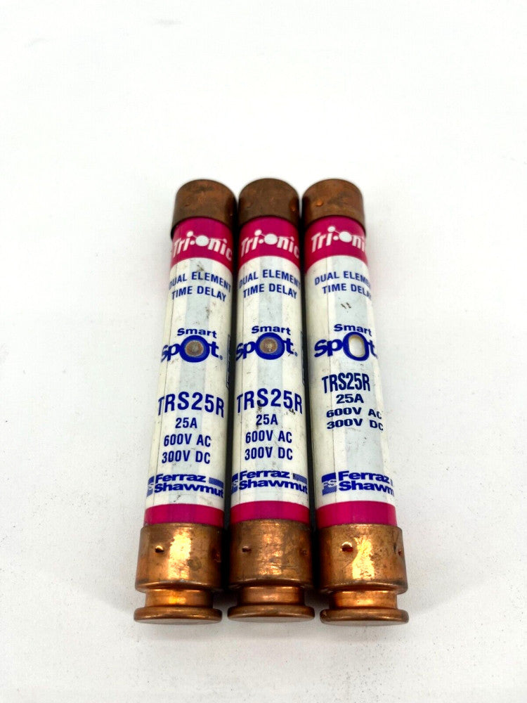 Lot of 3 New Ferraz Shawmut TRS25R Class RK5 Time Delay Fuses 25A 600VAC