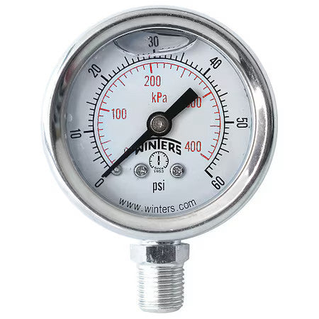 Winters Pfq1203 Industrial Pressure Gauge, 0 To 60 Psi, 1 1/2 In Dial, 1/8 In