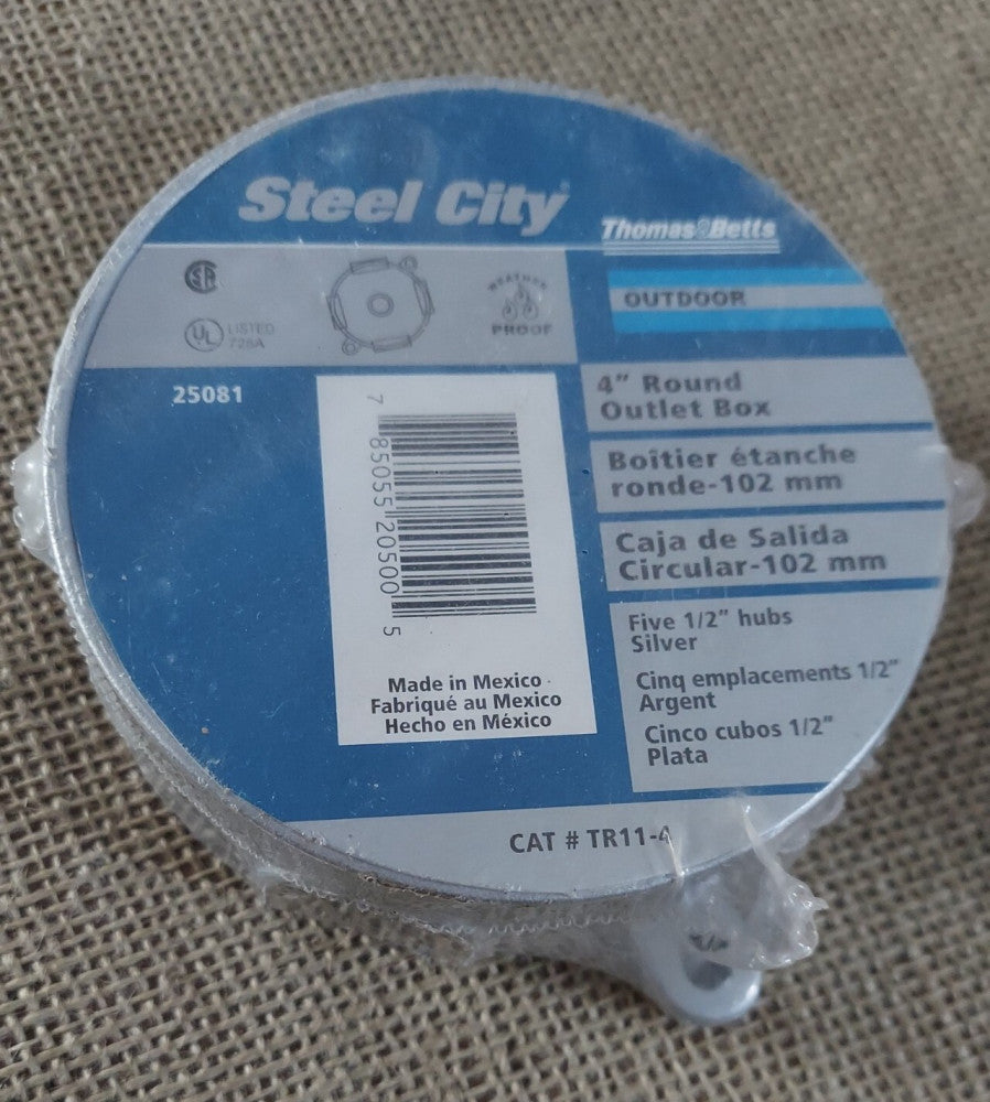 THOMAS & BETTS Steel City TR11-4 Outdoor Weatherproof 4” Round Outlet Box
