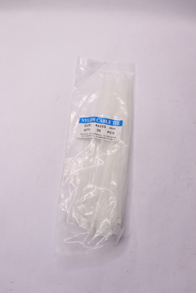 (50-Pk) Miwutz Heavy Duty Self-Locking Cable Zip Ties Nylon White 8"