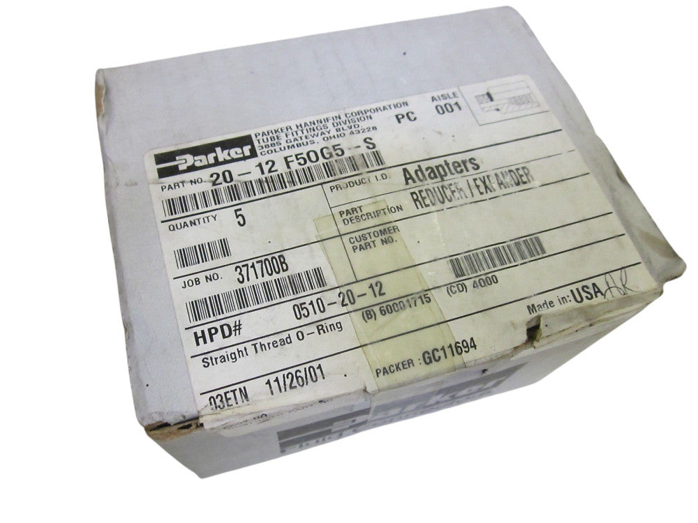 LOT OF 5 PARKER 20-12 F50G5-S REDUCER / EXPANDER NSMP