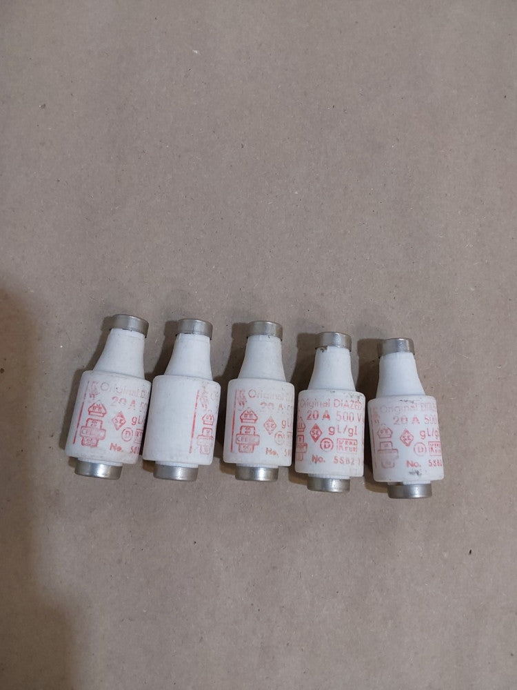 Original Diazed 20A 500V Bottle Fuses 5SB27 (Lot Of 5)