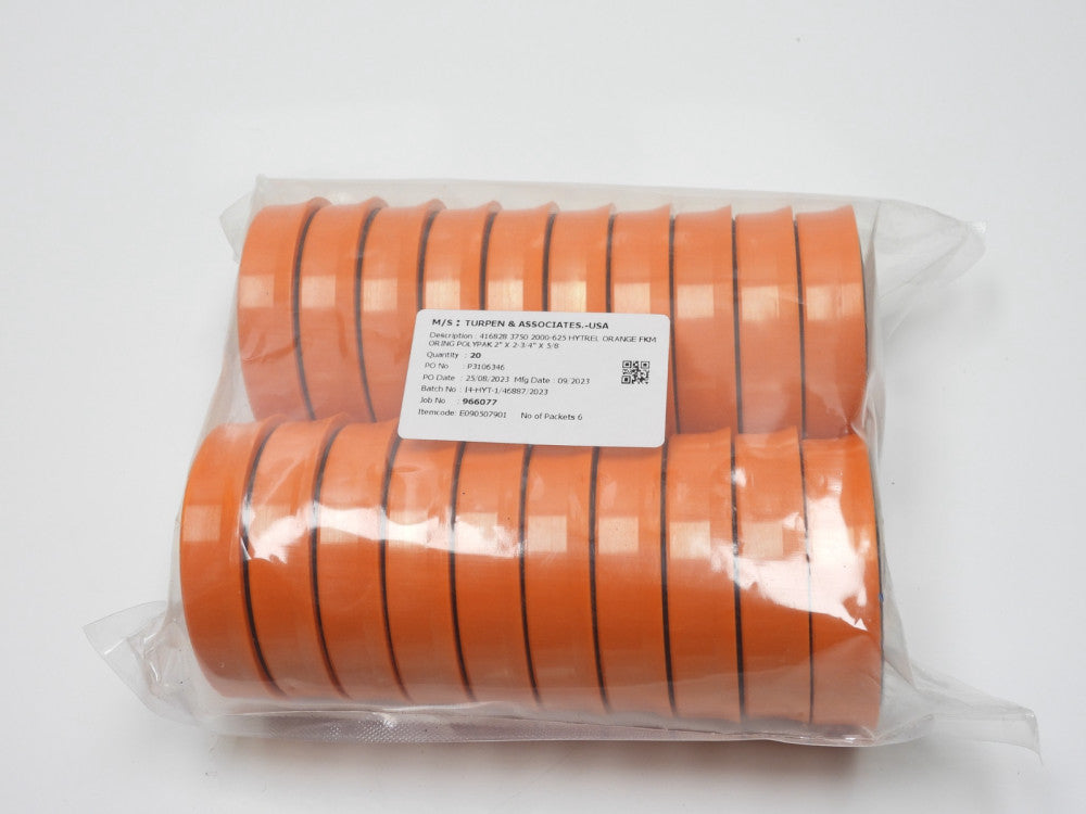 20-Pack 416828 3750 2000-625 2 x 2-3/4 x 5/8 in Hytrel Orange FKM O-Ring Poly Pa