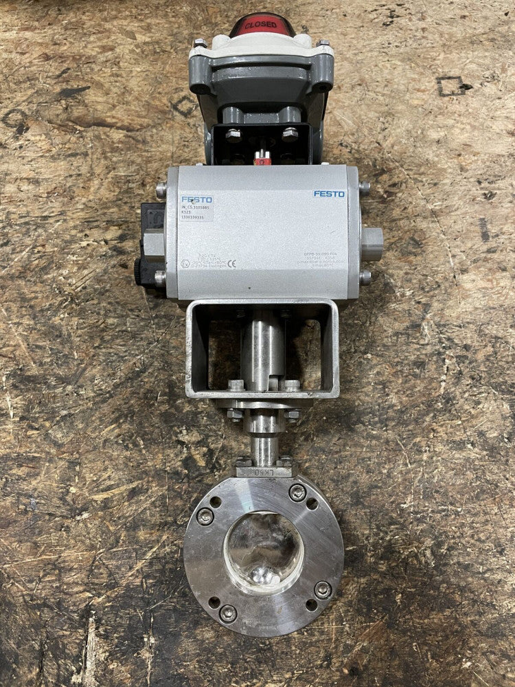 Festo DFPB-30-090-F04 2” Pneumatic Actuator Sanitary Butterfly Valve 316SS