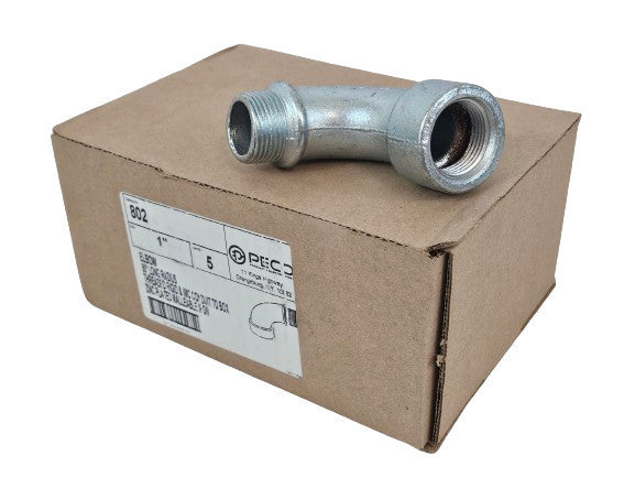 (5) PECO 802 1" Rigid 90 Deg Conduit Threaded Elbow Zinc Plated Malleable Iron