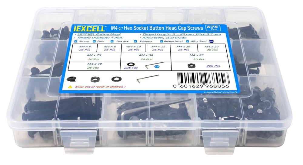 675 Pcs M4 X 6/8/10/12/16/20/25/30/35/40 Alloy Steel 10.9 Grade Hex Socket Butto