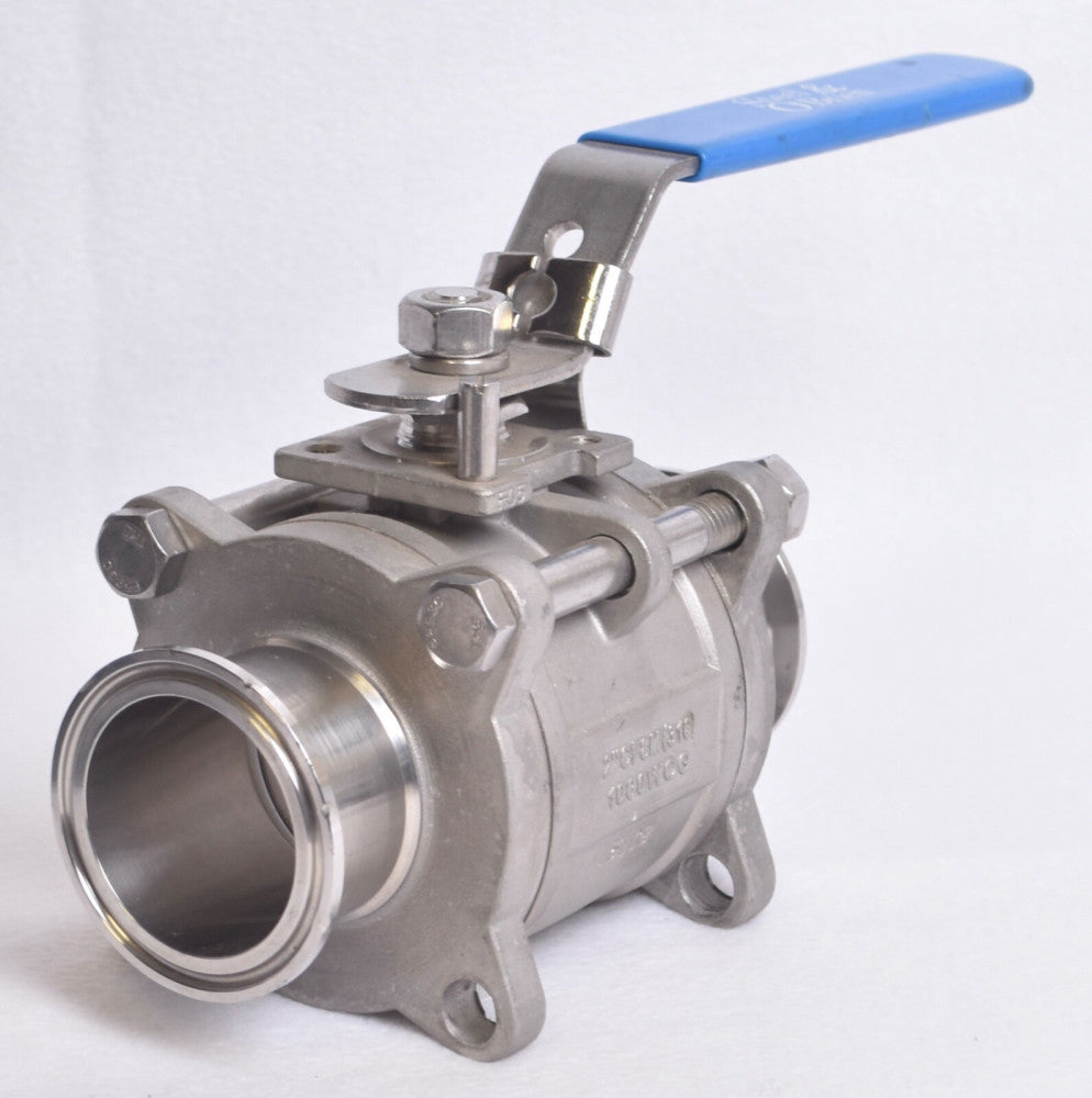 Steel & Obrien 316SS Ball Valve 2 Way Clamp Ends BLV2C-2-316
