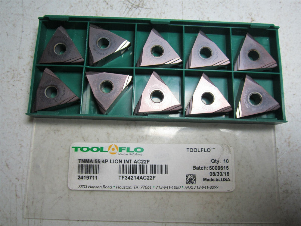 Tool-Flo (TF34214AC22F) TNMA 55 4P Lion Int AC22F Threading Insert - Pack of 10