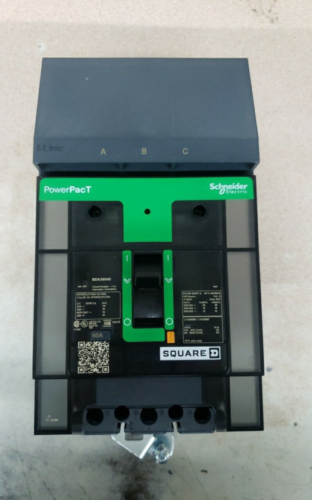 1-Schneider Electric BDA36040 PowerPact Circuit Breaker, 40A 3 Poles, I-Line NTO