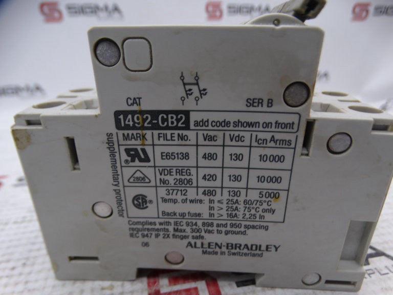 ALLEN BRADLEY 1492-CB-2-G-040 SERIES B CIRCUIT BREAKER USED