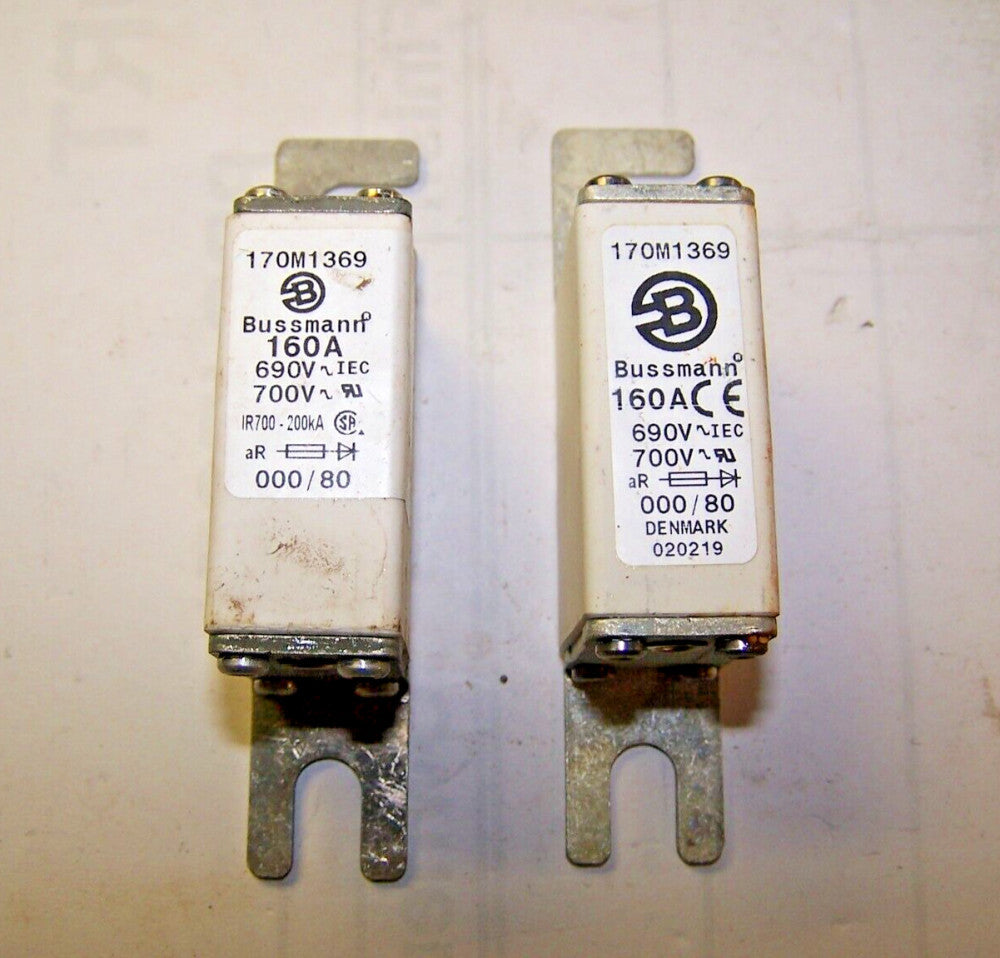 2) BUSSMANN 160 AMP 700 VOLT SQUARE BODY FUSE 170M1369 LOT OF 2