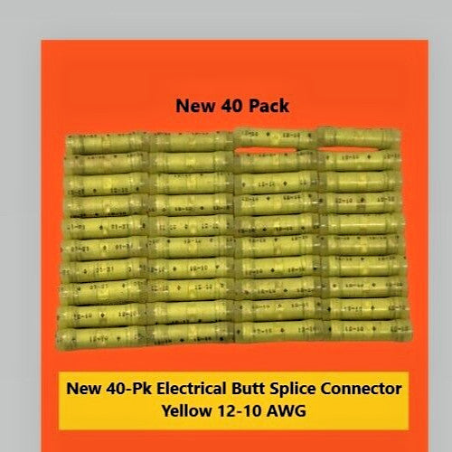 New 40 PK Yellow PVC/Vinyl Butt Splice Crimp Connectors Terminals AWG 12-10
