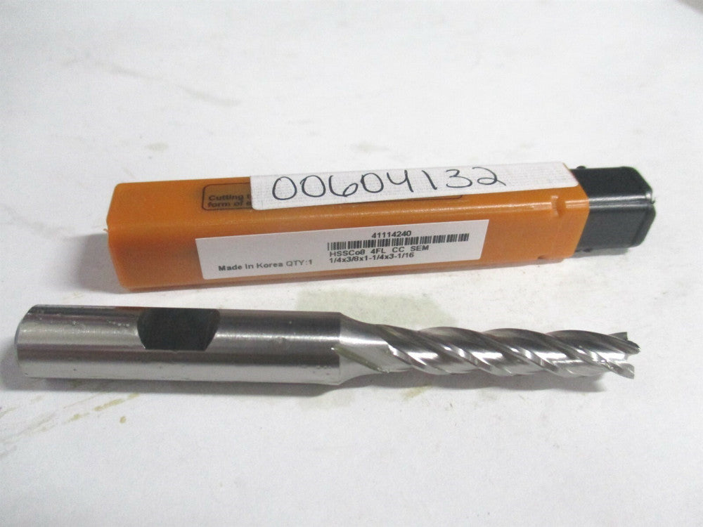(E2040016) 1/4" x 1-1/4" x 3/8" x 3-1/16" OAL Cobalt 4 Flute Square End Mill