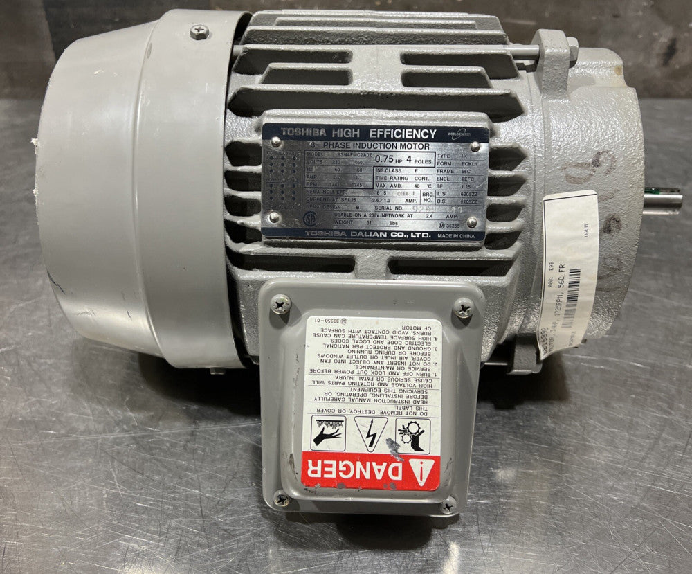 Toshiba Model B3/44FMCA0Z Induction Motor. 3 Ph 230/460V .75 HP 4 Poles Nos