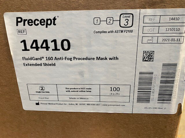 (100) 14410 MASK FACE PROCEDURE BLUE HIGH FLUID RESISTANT W/ EXTENDED SHIELD
