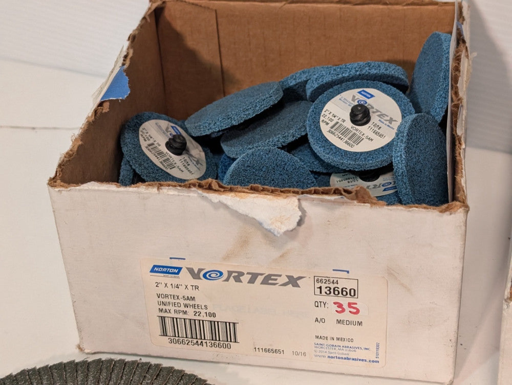 Box of 35 Norton Vortex-5AM Unified Wheels 2" x 1/4" x TR Max RPM 22,100