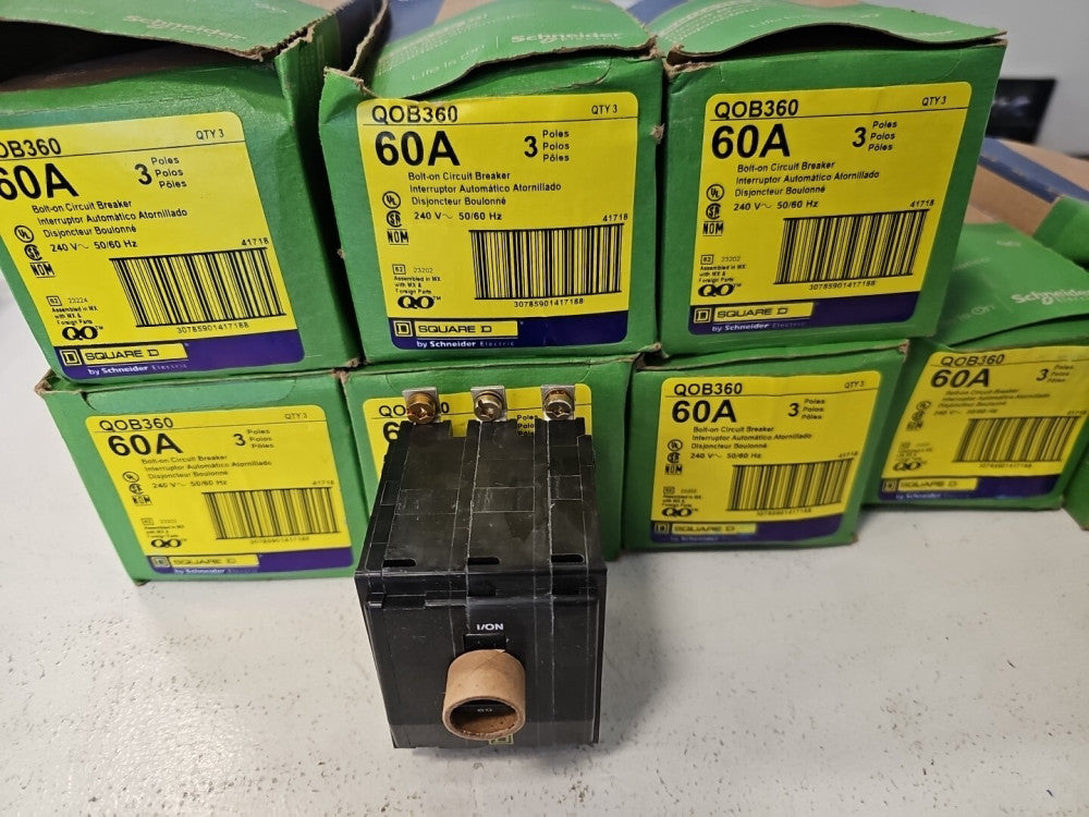 NEW QTY 1 SQUARE D QOB360 - TYPE QOB - 60A 240V 3 POLE BOLT-IN CIRCUIT BREAKER