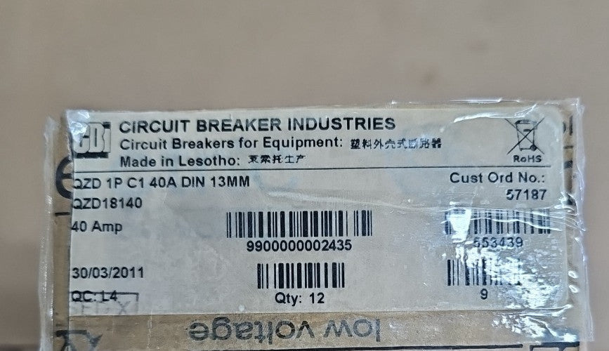 1) CBI Box of 12 QZD18140 1 POLE 40 AMP Circuit Breaker
