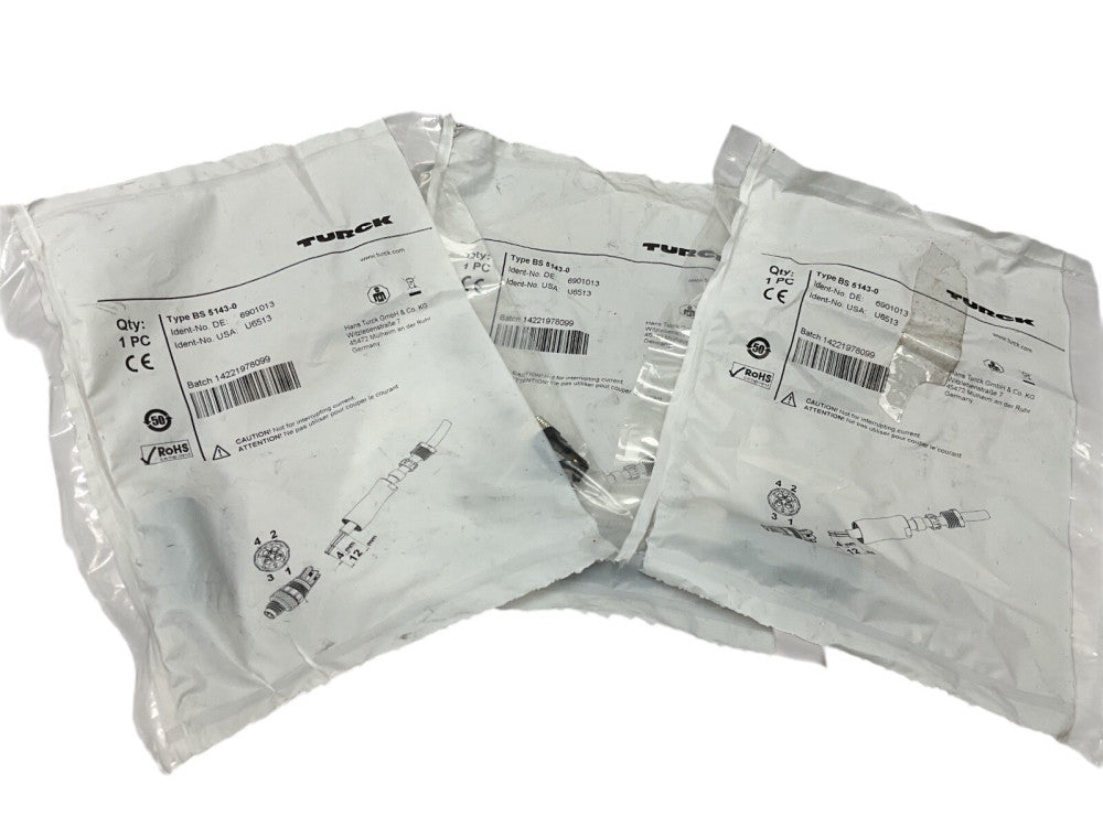 LOTE OF 3 Turck Type BS-5143-0 M8 4-Pole, Male Field Connector U6513