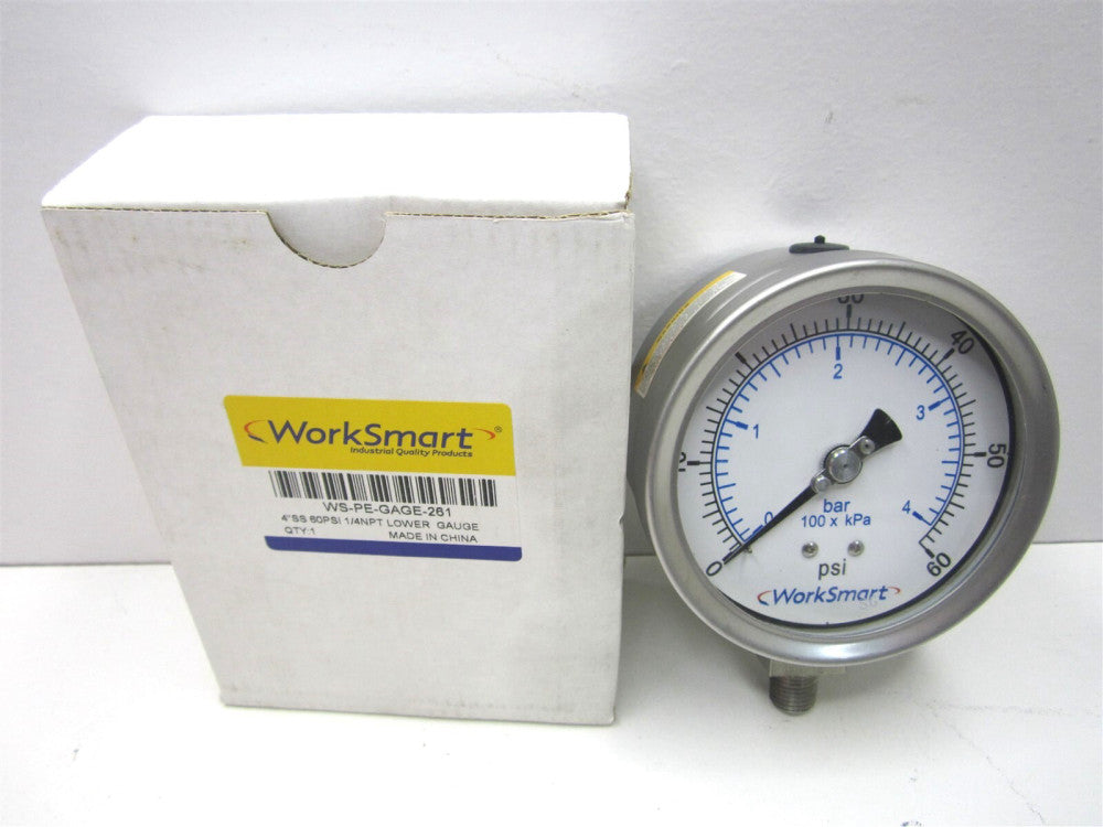 (WS-PE-GAGE-261) 1/4" Thread 4" Dial, 60 psi, Lower Mount SS Pressure Gauge