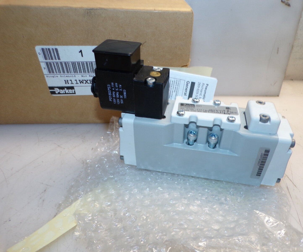 NEW PARKER H11WXBBL53D SINGLE SOLENOID VALVE AIR RETURN 2 POSITION 120 VAC