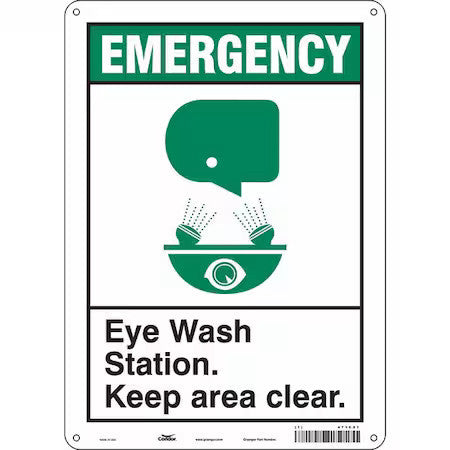 Condor 471C51 Emergency, Eye Wash Station. Keep Area Clear., 10 In W X 14 In H,