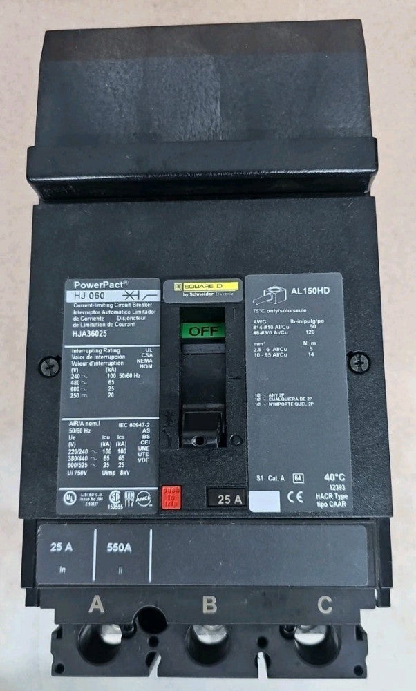Square D HJA36025 25 Amp 600V I-Line PowerPact Circuit NTO