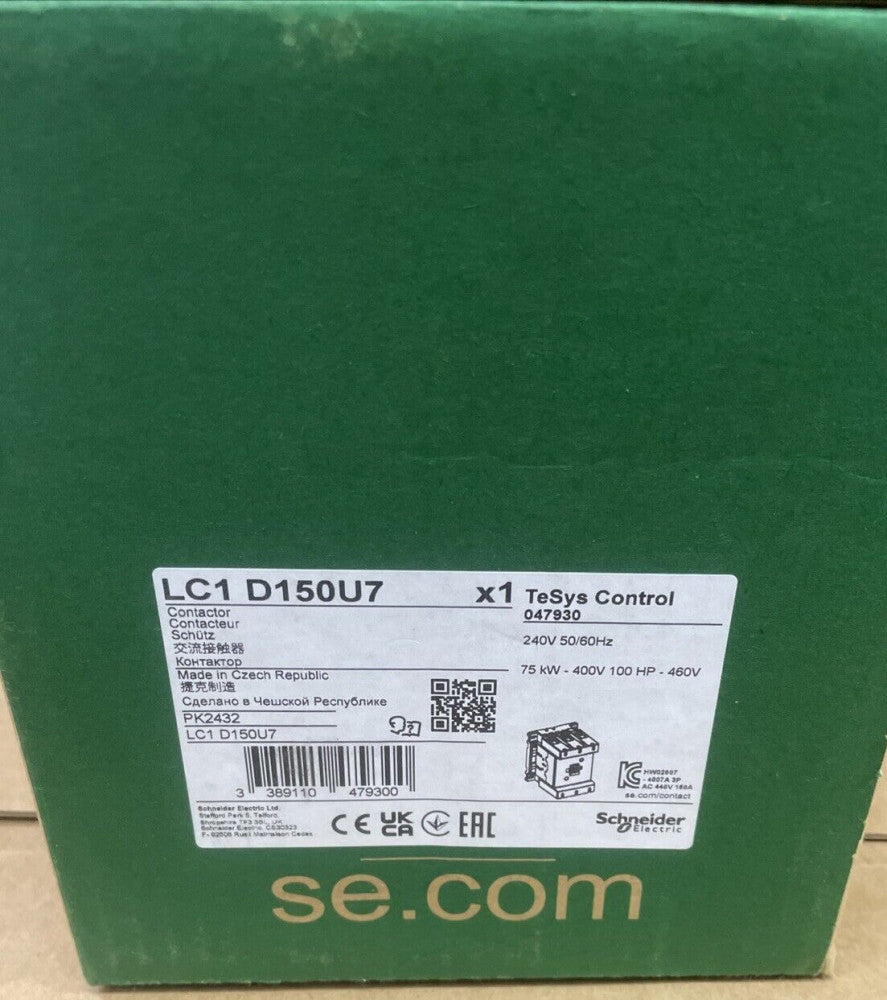 NEW SquareD TeSys Schneider LC1D150U7 3-Pole 600V Contactor 240v Coil