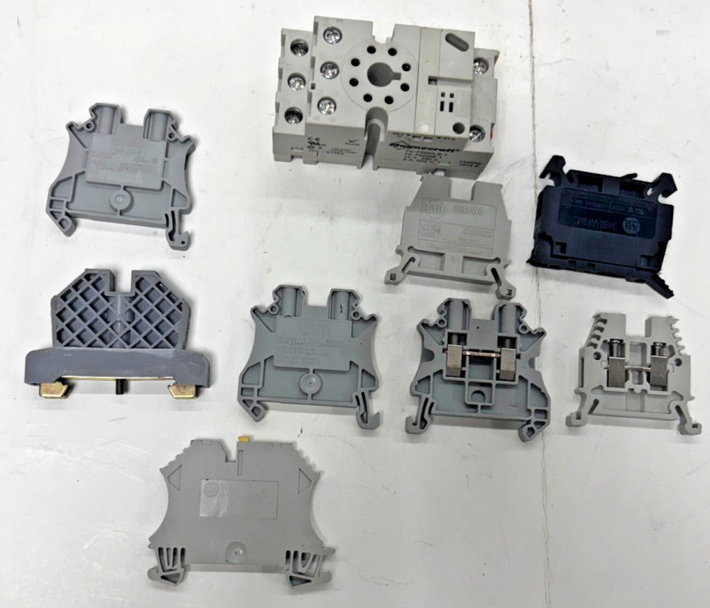 ASSORTED LOT OF 9 RELAY 70-860DL8-1 AUTOMATION DIRECT END BRACKET TERMINAL BLOCK