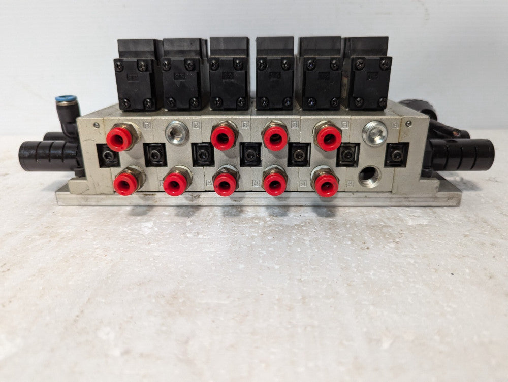 SMC 6-Station Manifold with 6 NVFS2100 Pneumatic Solenoid Valves