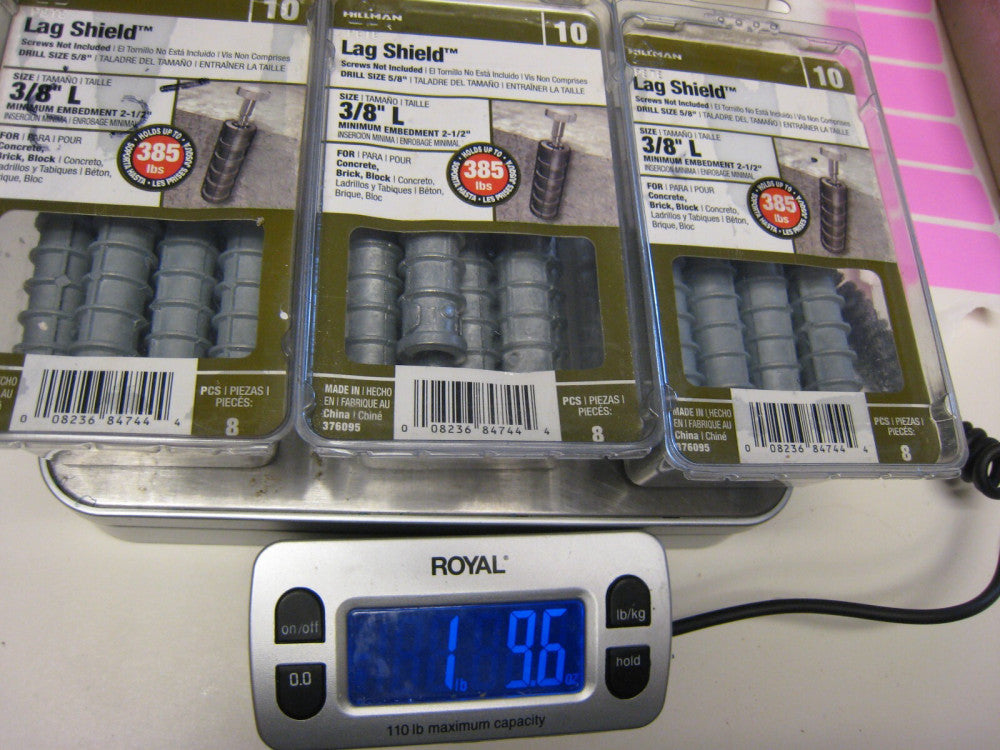 (24) total 3/8" x 2 1/2" Long Lag Shields-3-Hillman clam packs of 8 each