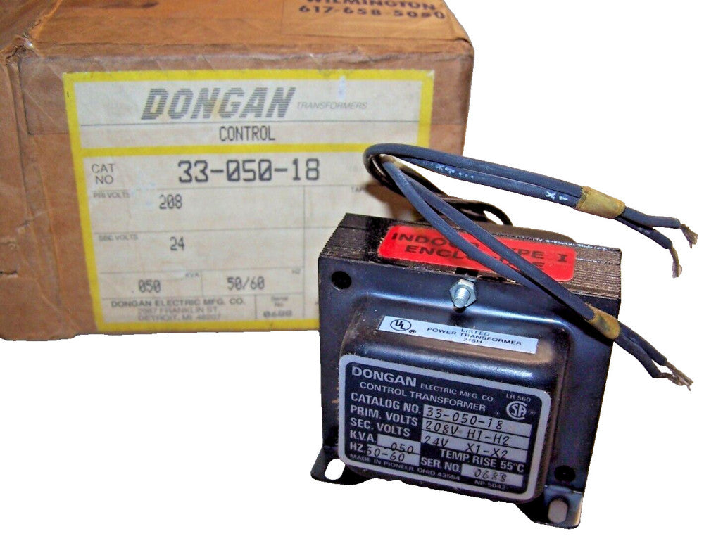 NEW DONGAN .050 KVA CONTROL TRANSFORMER 208 HV 24 LV 33-050-18