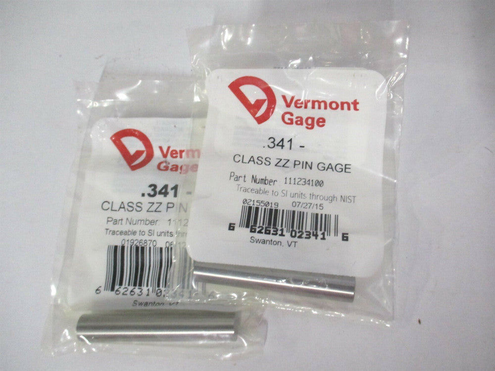 Vermont Gage (111234100) 0.341" Diam Class ZZ Minus Plug & Pin Gage - Lot of 2