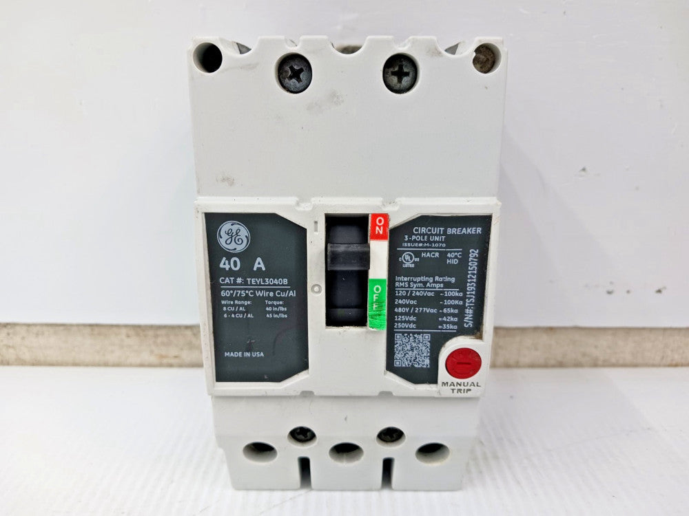GE 40 Amp Bolt-On Circuit Breaker 3 Pole 480Y/277 VAC 65kA TEYL3040B