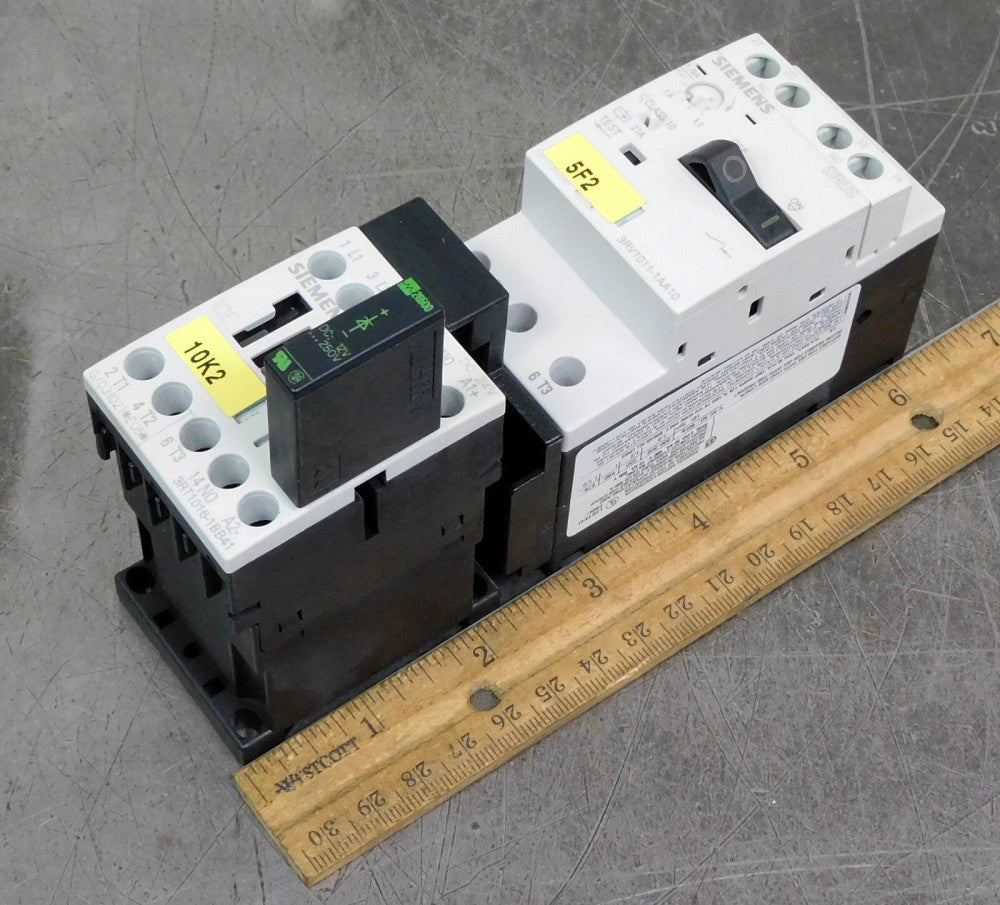 Siemens 3RT1016-1BB41 Motor Starter Contactor w/ 3RV1011-1AA10 Circuit Breaker