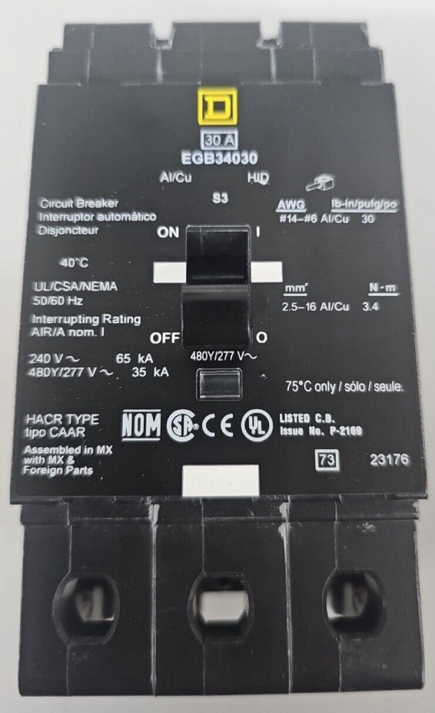 NEW SURPLUS Square D EGB34030 30A 3P 480/277V 35kA@480/277V WORKS AS EDB34030