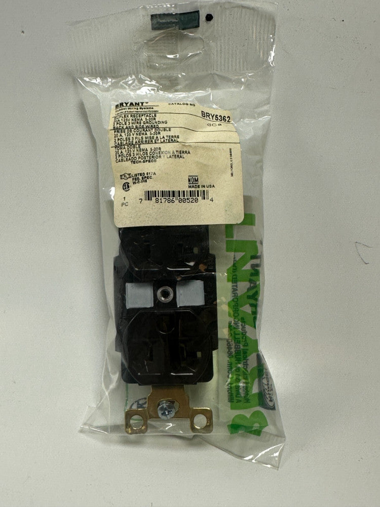 Hubbell Bryant BRY5362 Duplex Receptacle 20A-125V NEMA 5-20R Brown - NEW