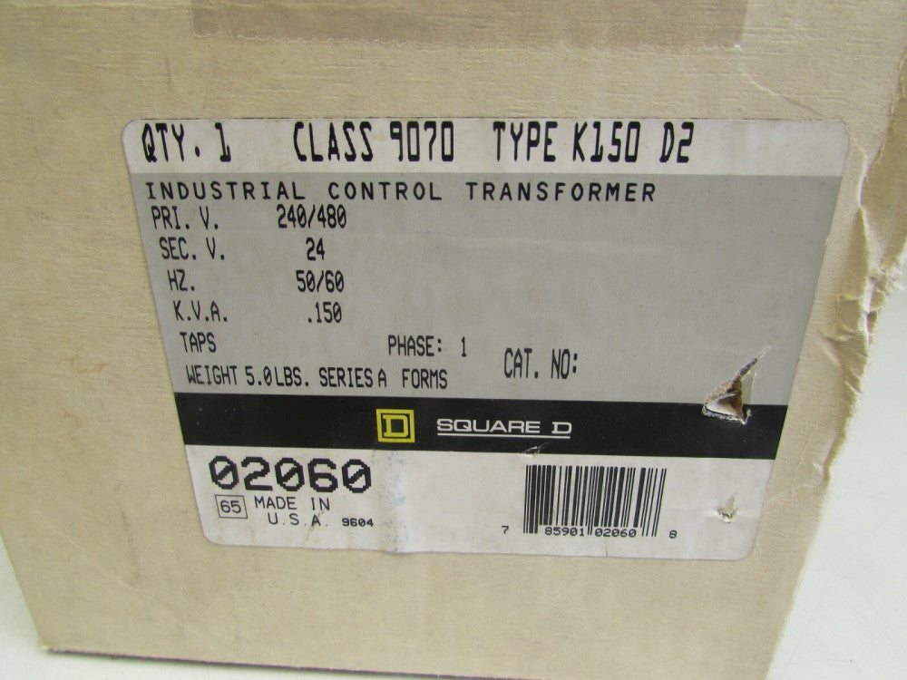 SQUARE D ,CLASS 9070,TYPE -K150D2 , TRANSFORMER, PRI-240/480, SEC-24V, .NIB!