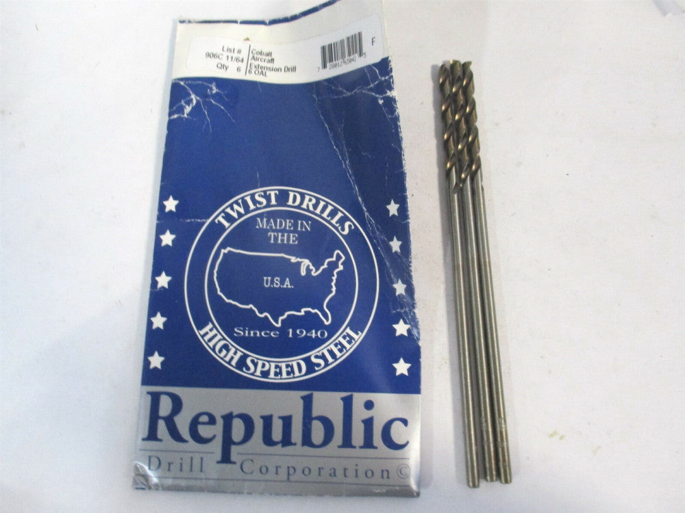 Republic Drill (906C 2) 6" OAL Cobalt Aircraft Extension Drill Bit - Qty 3