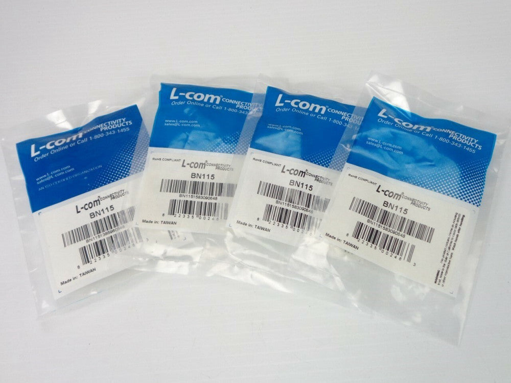 (4) BN115 L-COM RF / Coaxial Adapter TYPE N Female, Male BNC, Jack (NEW in BAG)