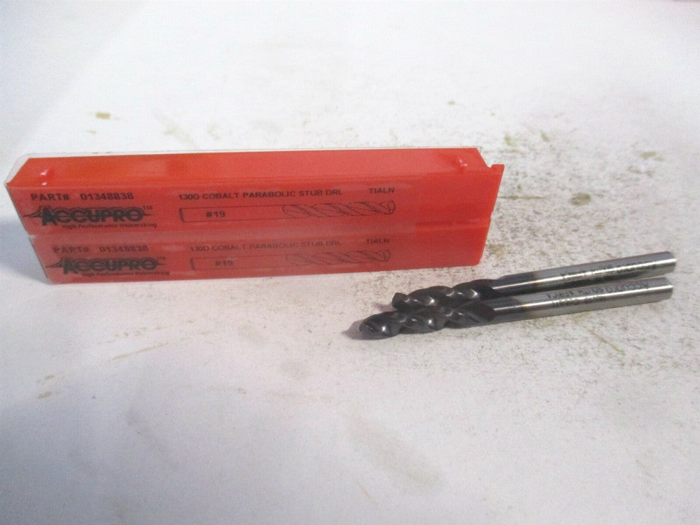 (1630422A-AC) #19 130° Cobalt Parabolic Flute Screw Machine Drill Bit - Qty 2