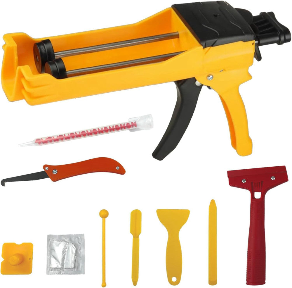 Double Caulking Gun,Dual Epoxy Gun for 400 mL(13.5 fl oz,1:1 Medium, Yellow